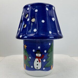 Hand-Painted Ceramic Snowman Christmas Tree Jar Candle Holder with Shade Blue Lg